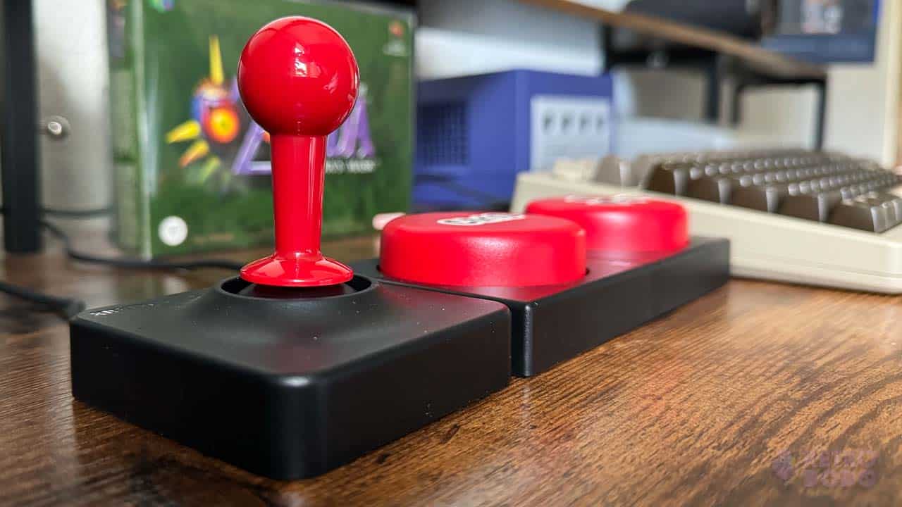 A close up of the Super Stick and the Super Buttons on Seb's Desk