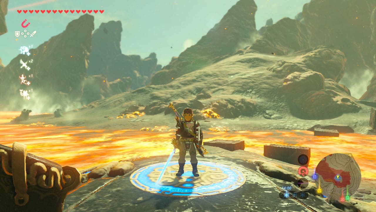 Link standing on an island in Death Mountain