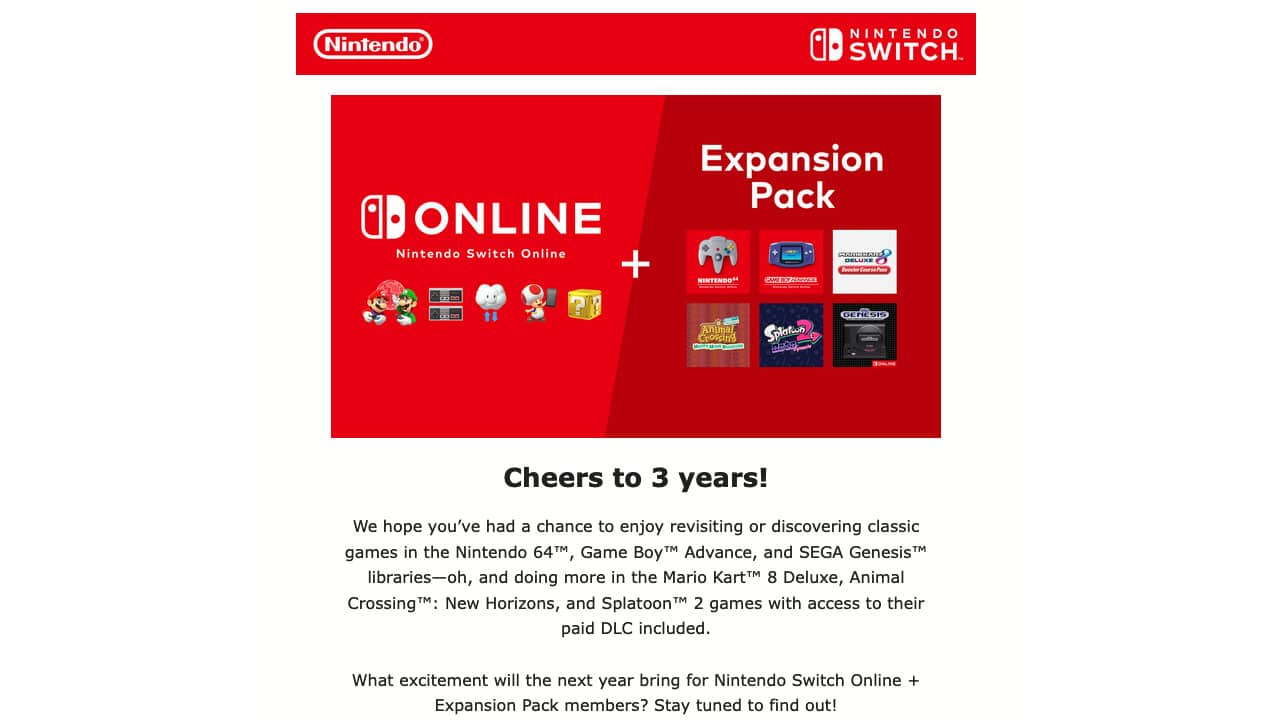 Message from Nintendo Switch Online 