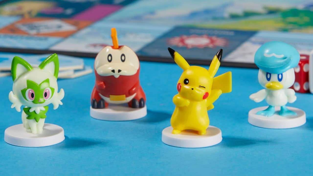 The pieces in the Pokémon Monopoly game 