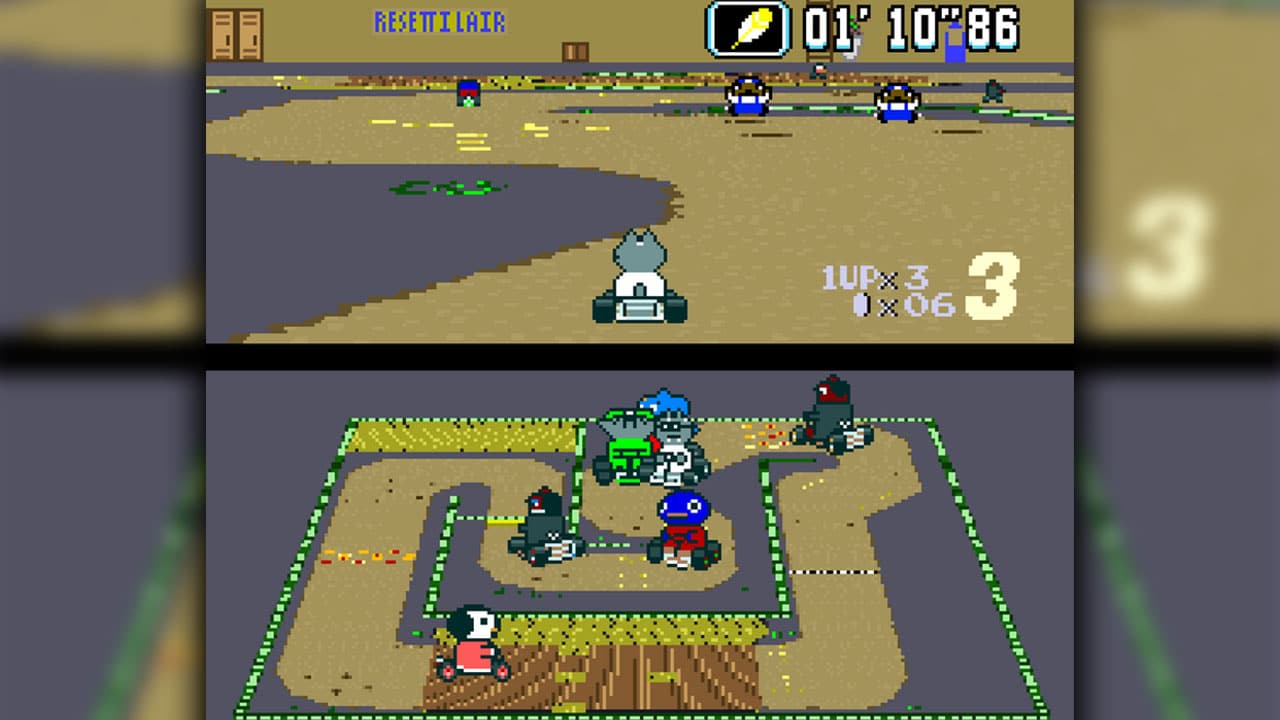 Gameplay showing karts racing with Animal Crossing characters driving