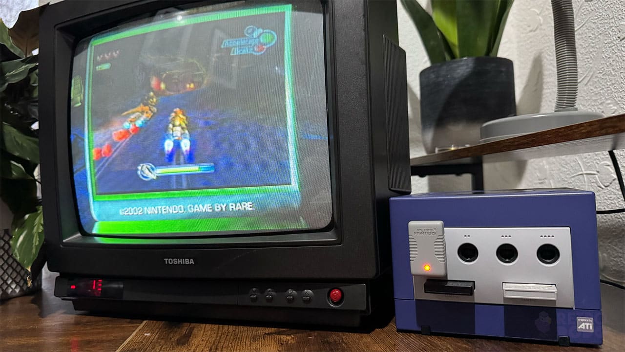 Seb's original GameCube with the Retro Fighters wireless dongle attached