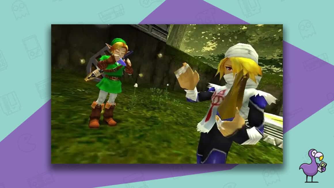 The Legend Of Zelda: Ocarina Of Time gameplay - Link and Sheik learning the Minuet of Forest outside. of the Forest Temple
