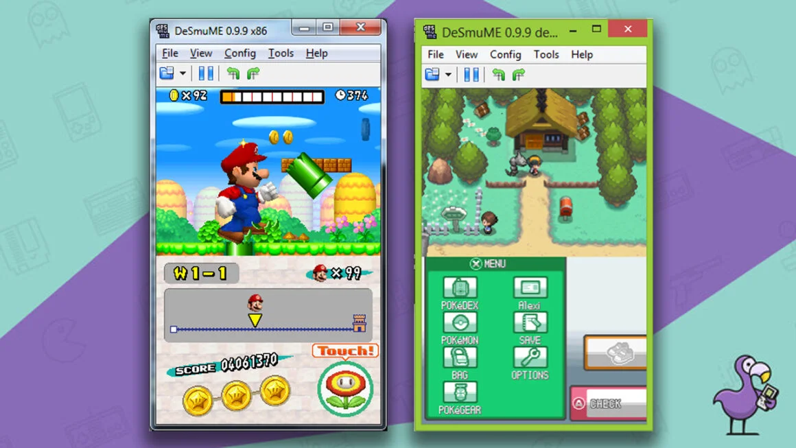DeSmuME gameplay showing Mario and Pokemon