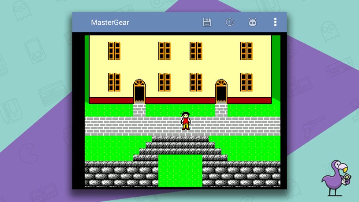 best Sega Master System emulators - MasterGear emulator gameplay showing a public domain game from SMSpower.org