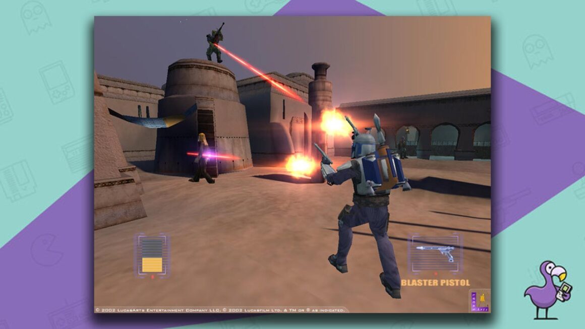 Star Wars: Bounty Hunter gameplay - Django Fett shooting enemies with dual pistols