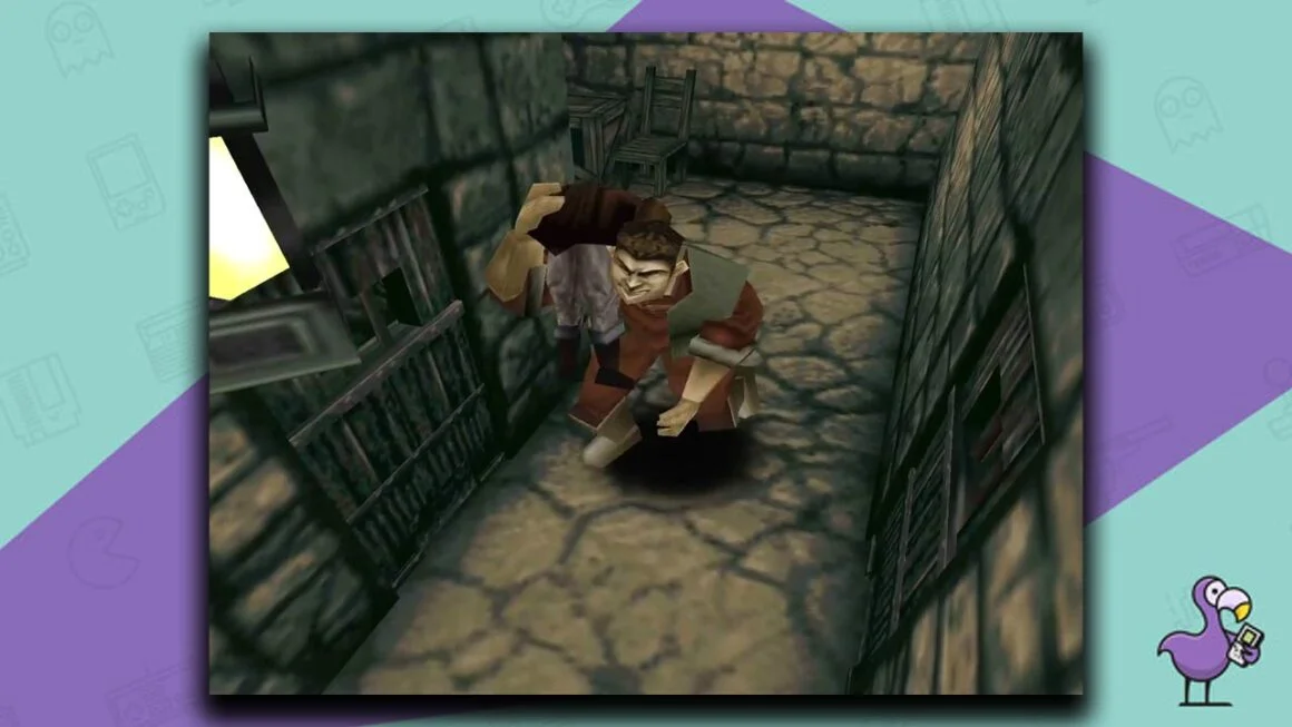 Shadowgate 64: Trials Of The Four Towers gameplay - the jailor carrying Del back to a cell. 