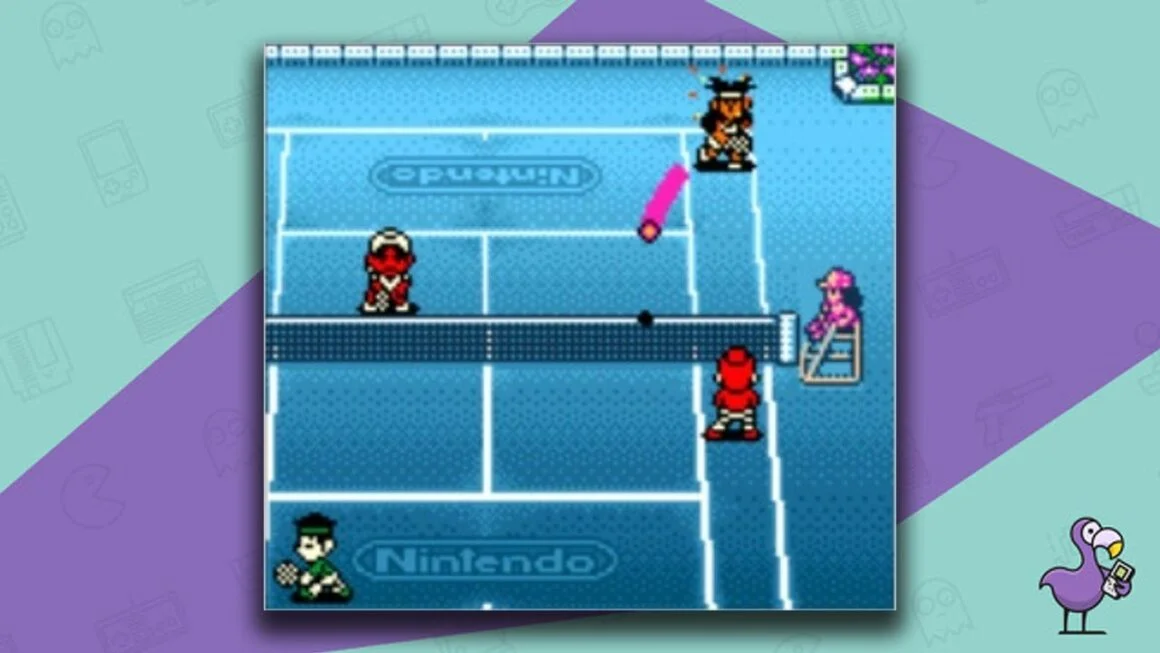 Mario Tennis gameplay, with 4 players playing doubles
