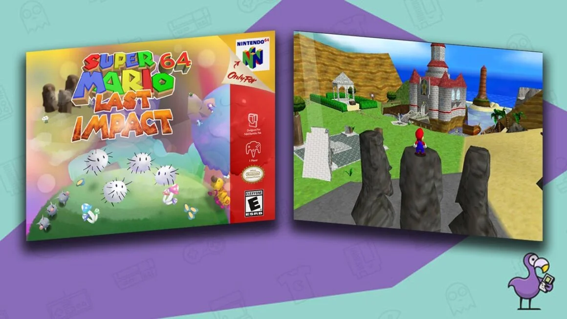 Best N64 Rom Hacks - Super Mario 64: Last Impact custom mod game case and new level gameplay