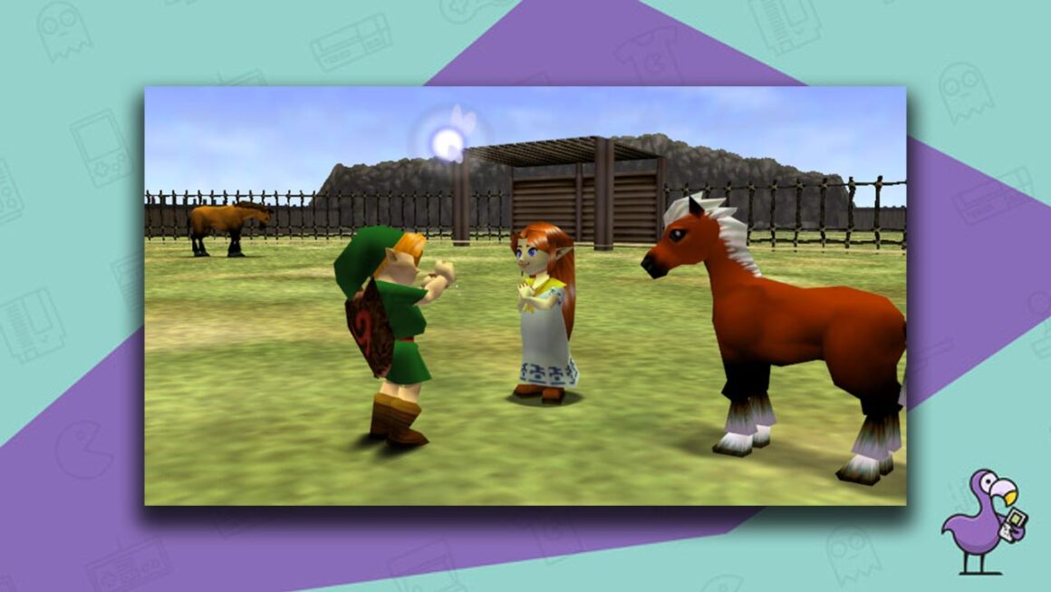 How to get Epona in Zelda Ocarina of Time - Young Link, Talon, and Young Epona in Lon Lon Ranch