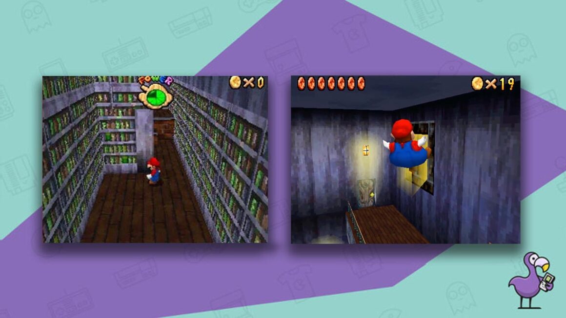 can you unlock Luigi in Super Mario 64 - Mario floating up to the secret room with the portrait of Luigi