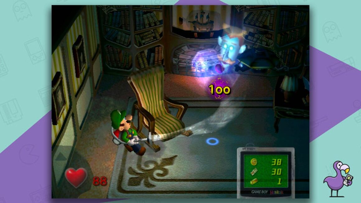 Luigis Mansion Gameplay - Luigi sucking ghost