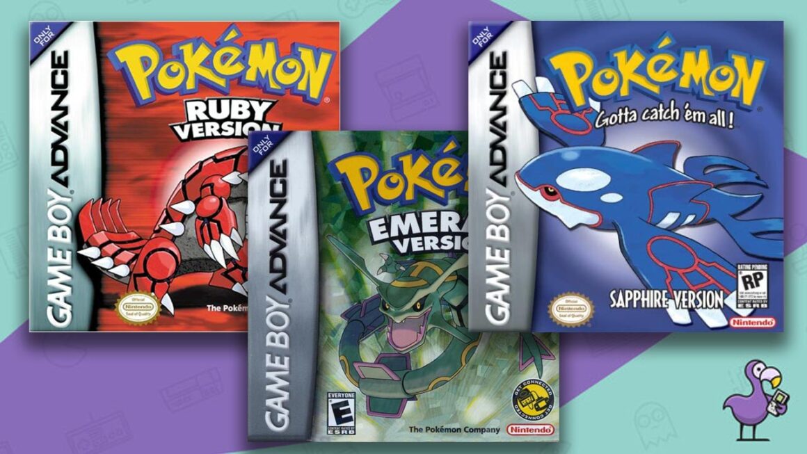 Best GBA RPGs - Pokemon Ruby emerald Sapphire game cases cover art