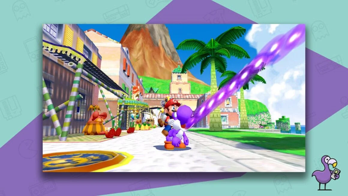 Super Mario Sunshine Gameplay - Mario on a purple Yoshi