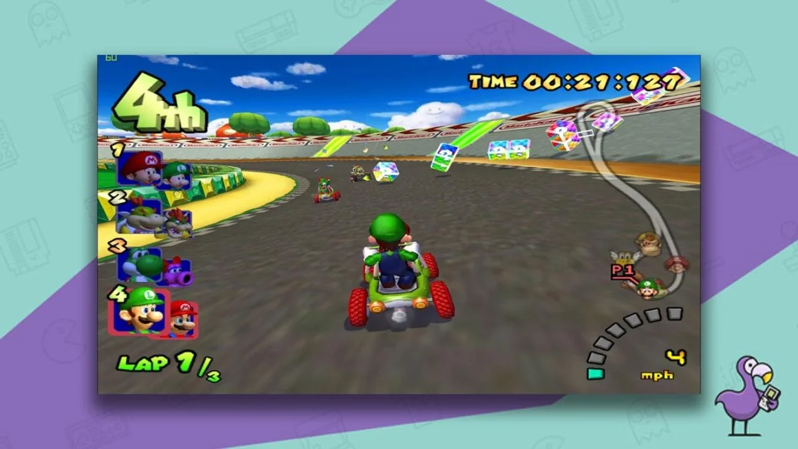 Luigi on the back of a kart