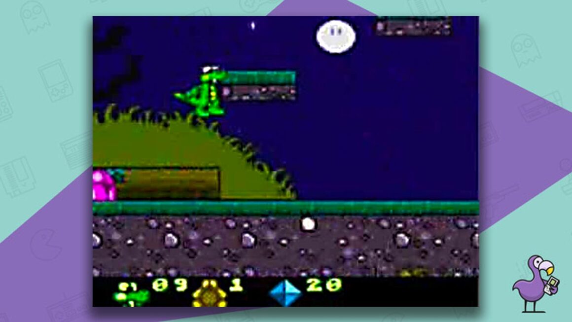 Croc jumping up to a ledge at night - Croc GBC gameplay
