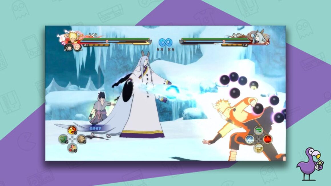 Naruto Shippuden: Ultimate Ninja Storm 4 gameplay, with three characters on screen partaking in a fight