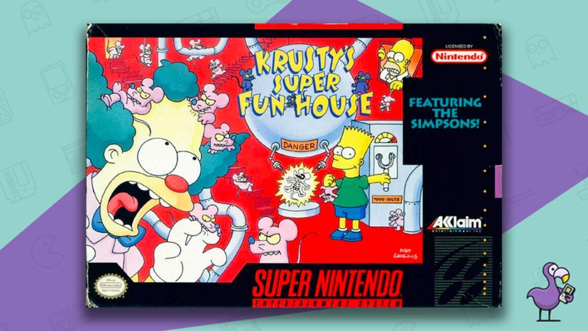 Best Simpsons Games - Krusty's Super Fun House game case cover art SNES