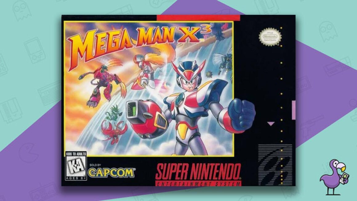 Mega Man X3 SNES game case cover art