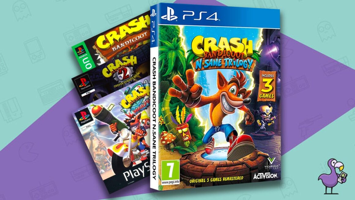 Best Retro Games On PS5 - Crash bandicoot 1 2 3 and N-Sane Trilogy game cases