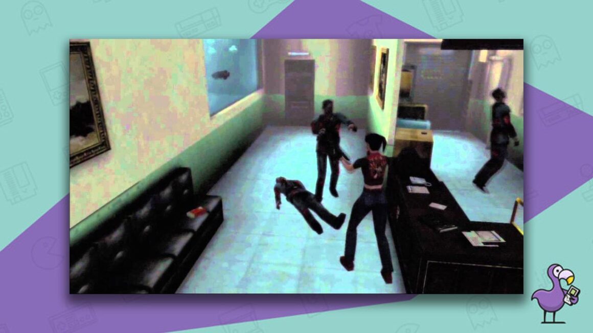 Claire Redfield shooting Zombies in a hallway - Resident Evil: Code Veronica X gameplay