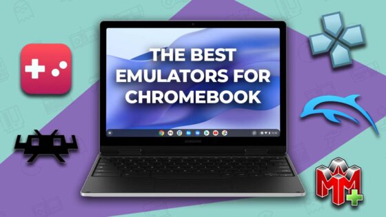 A chromebook with logos of the emulators used
