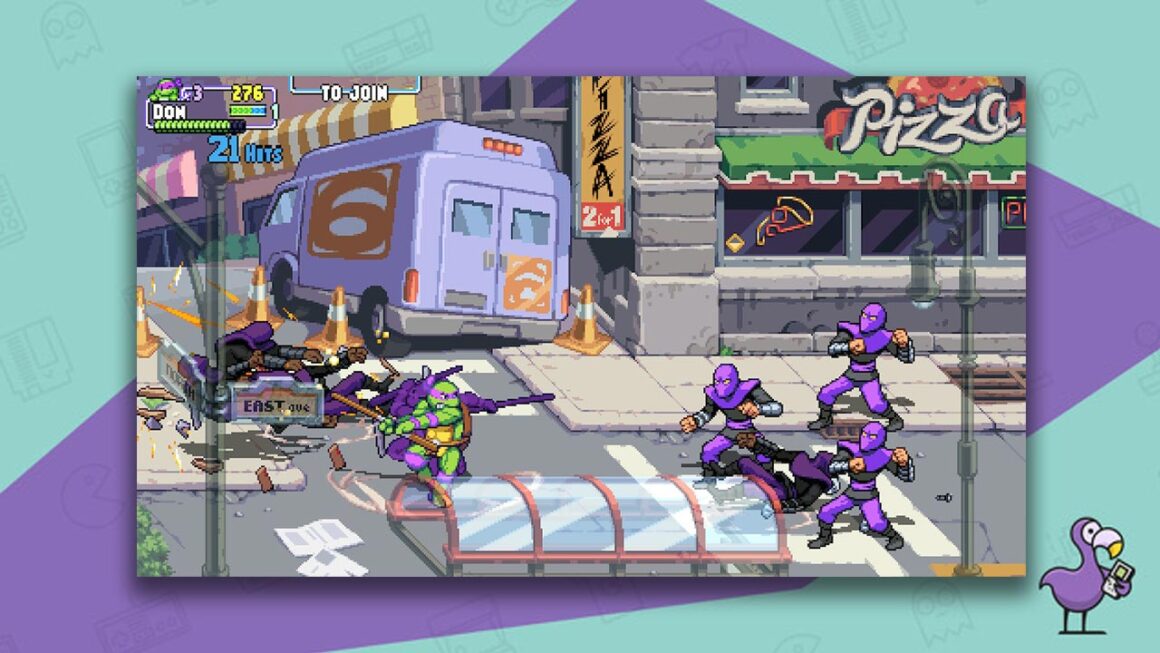 Teenage Mutant Ninja Turtles: Shredders Revenge Review - Donatello battling enemies