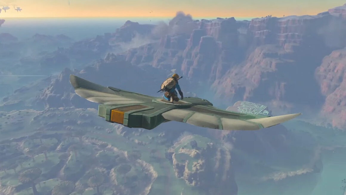 The Legend of Zelda Tears of the Kingdom - Link flying on an eagle