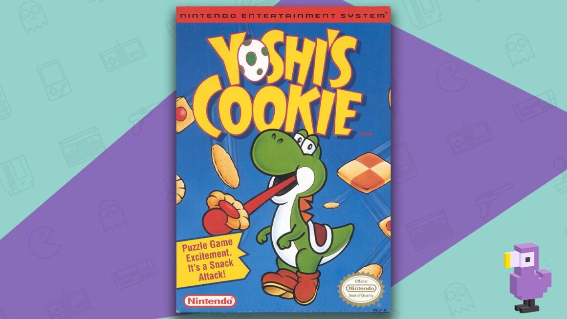 Best Yoshi Games - Yoshi's Cookie NES game case cover art