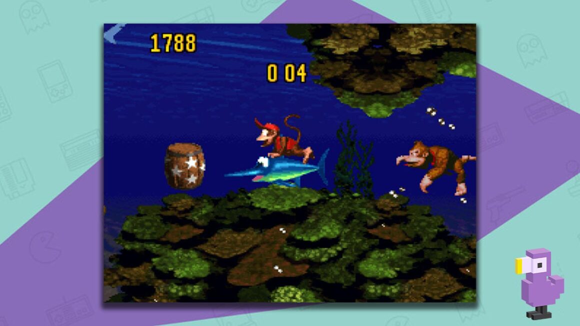 Donkey Kong Competition gameplay - Diddy riding Enguarde the Swordfish while Donkey swims behind him