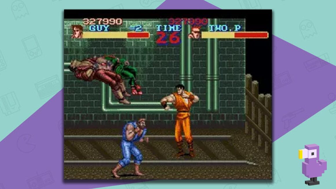 Final Fight Guy gameplay, with Guy dressed in an orange karate outfit while fighting 