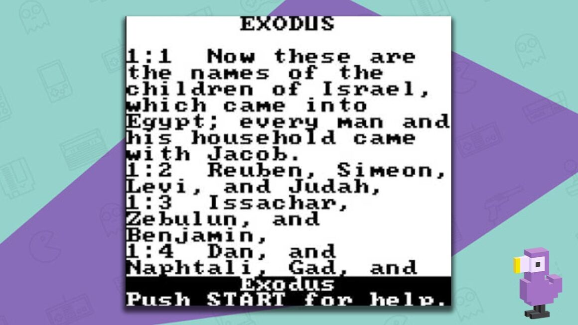 King James Bible gameplay - a piece of text from the bible (Exodus 1:1).