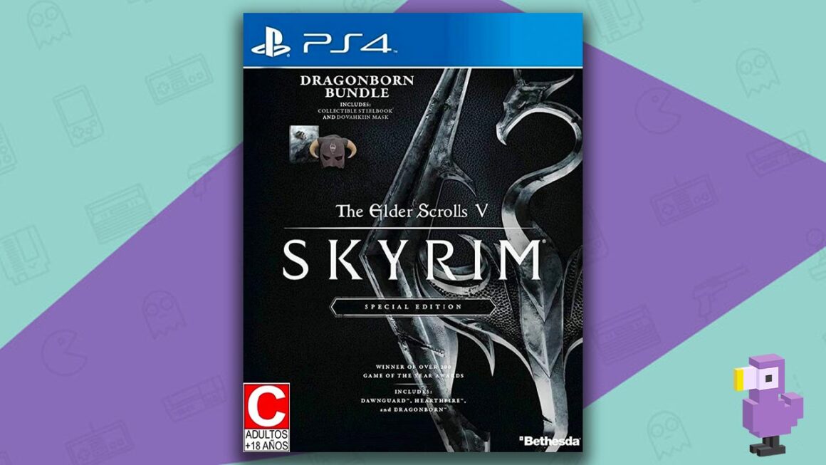 best medieval games - skyrim game case cover art