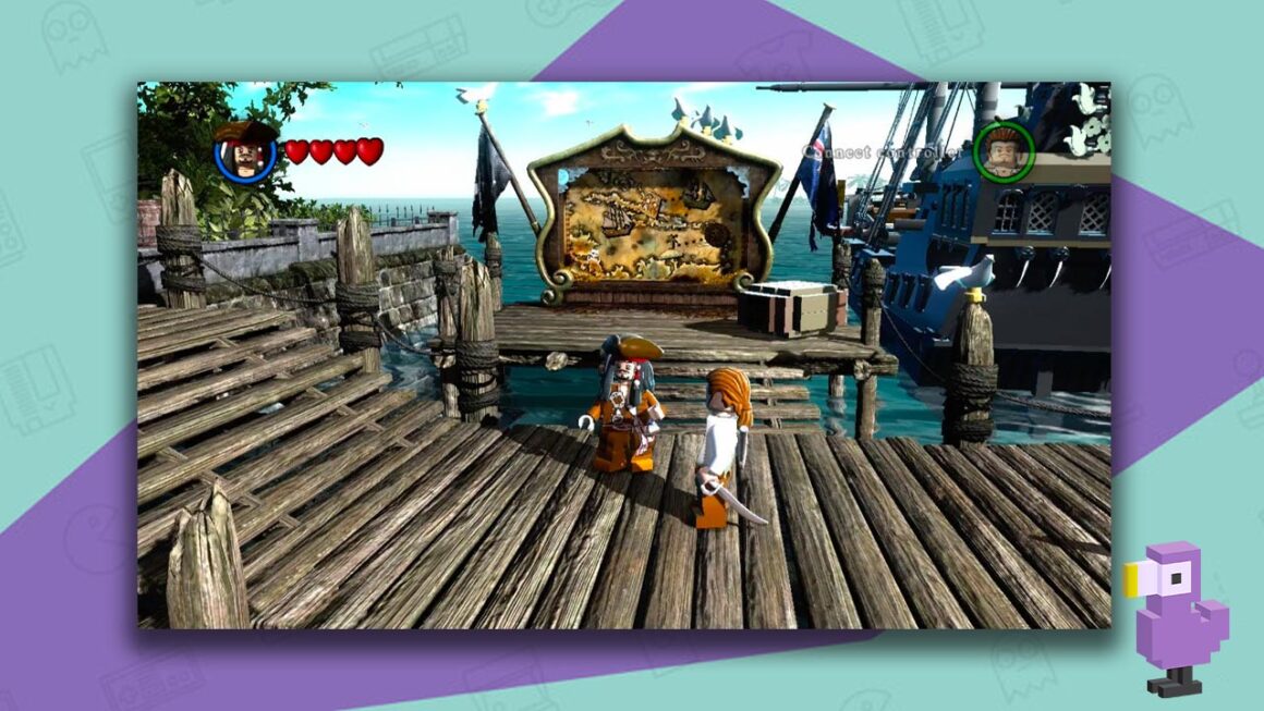 LEGO Pirates Of The Caribbean gameplay showing LEGO figurines of Jack Sparrow and Will Turner