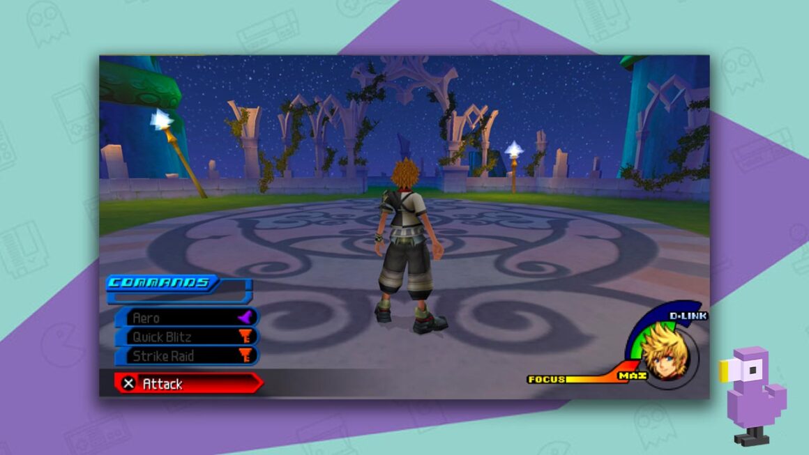 Kingdom Hearts: Birth By Sleep PSP gameplay - character looking into the distance.