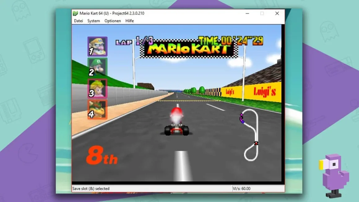 Project 64 retro gaming emulator showing Mario Kart gameplay