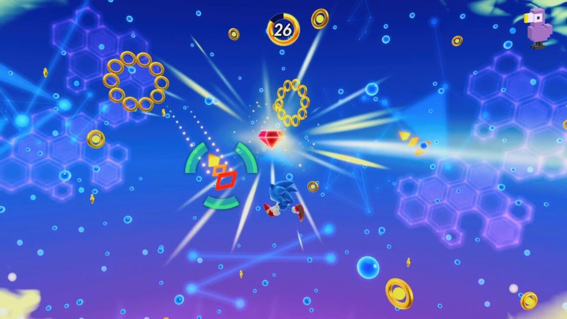 SONIC LOCKING ON TO A CANNON IN THE SPECIAL STAGE OF SONIC SUPERSTARS
