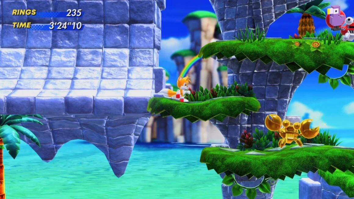 SONIC SUPERSTAR GOLD ENEMY CRAB ON A GRASSY PLATFORM - how to find all Gold Enemies in Sonic Superstars