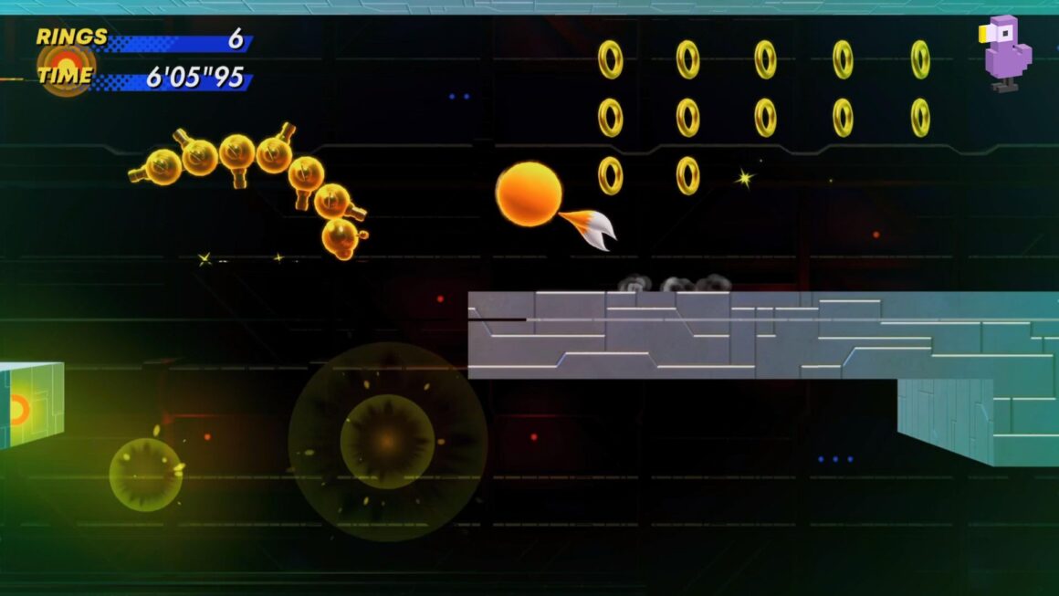 SONIC SUPERSTAR GOLD ENEMY FLOATING AGAINST A DARK BACKGROUND - how to find all Gold Enemies in Sonic Superstars