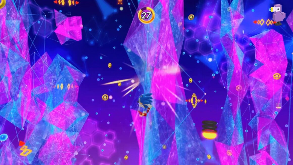 SONIC NAVIGATES CRYSTAL WALLS IN THE SPECIAL STAGE OF SONIC SUPERSTARS