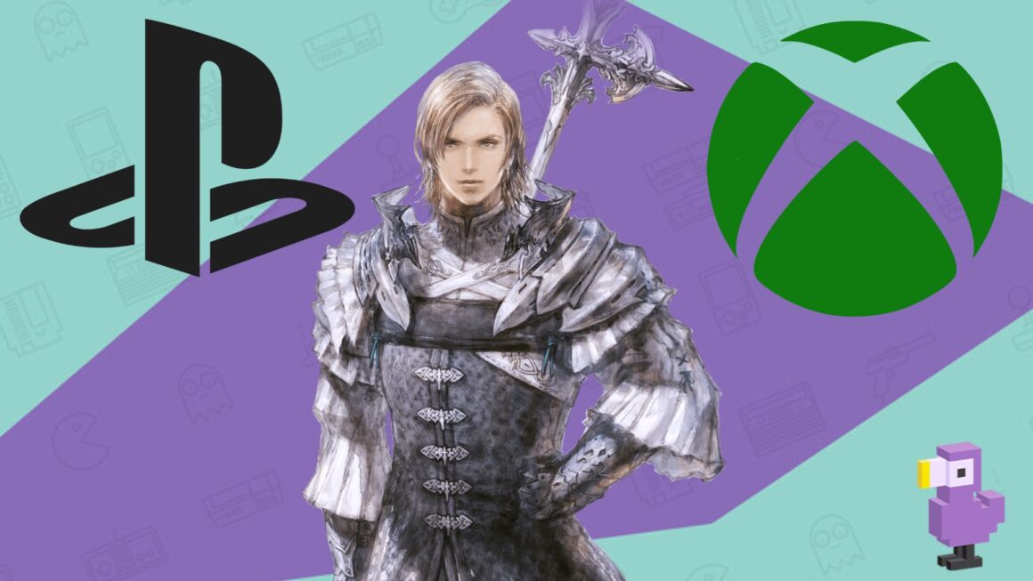 FINAL FANTASY 16 DION CONCEPT ART WITH THE PLAYSTATION AND XBOX LOGOS