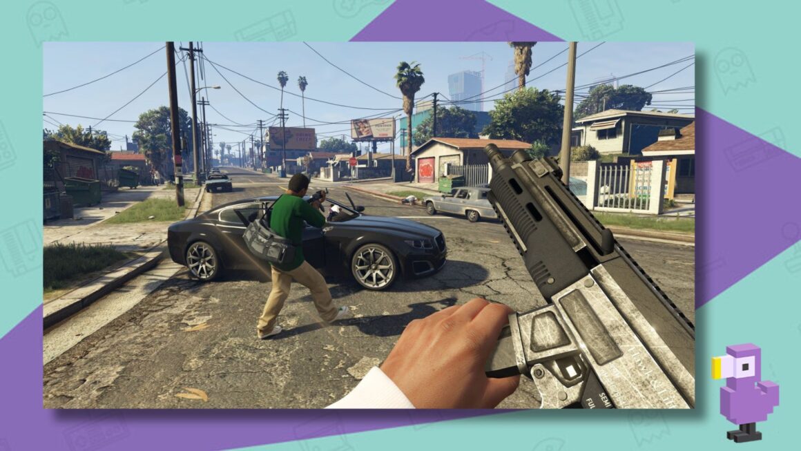 GRAND THEFT AUTO V SCREENSHOT OF A FIRST PERSON FIREFIGHT
