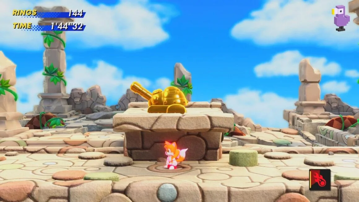 SONIC SUPERSTAR GOLD ENEMY TANK ON STONE PLATFORM - how to find all Gold Enemies in Sonic Superstars