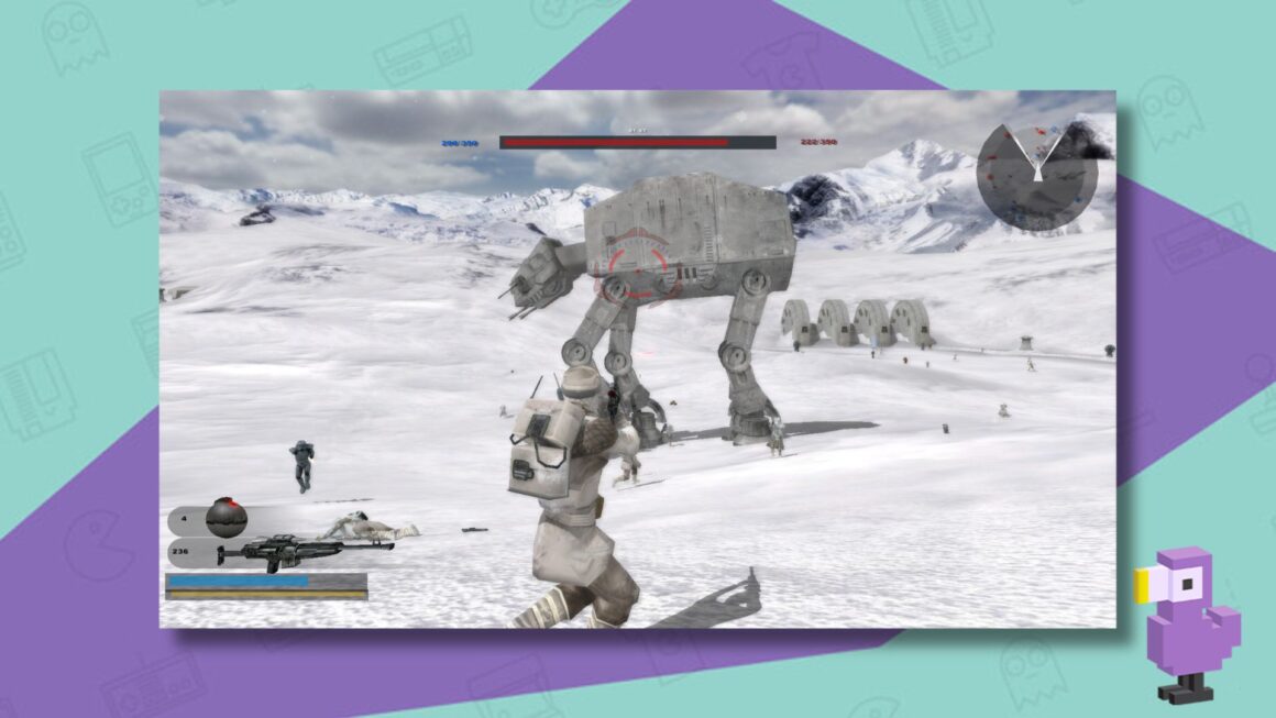 STAR WARS BATTLEFRONT 2 ON THE PS2 SCREENSHOT OF A REBEL TARGETING AN AT-AT