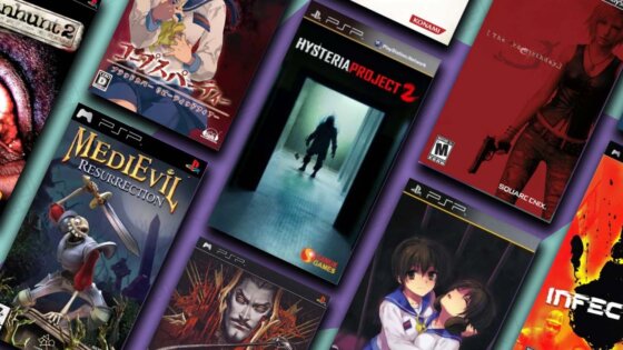 A selection of PSP horror games on the Retro Dodo background