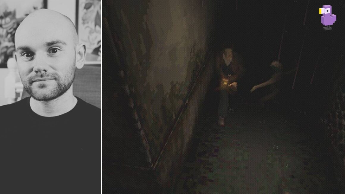 ROB PAGE AND A SCREENSHOT OF SILENT HILL SHOWING A MAN ATTACKED BY A CREATURE
