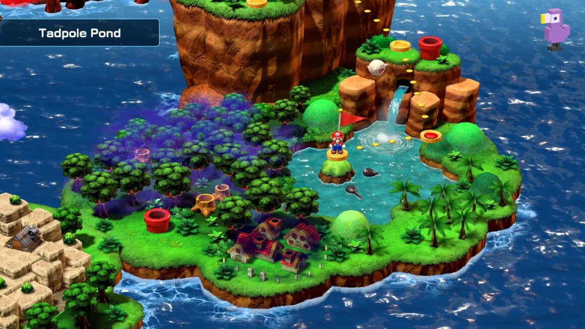 Super Mario RPG-Mario debout à l'entrée de l'étang des Têtards