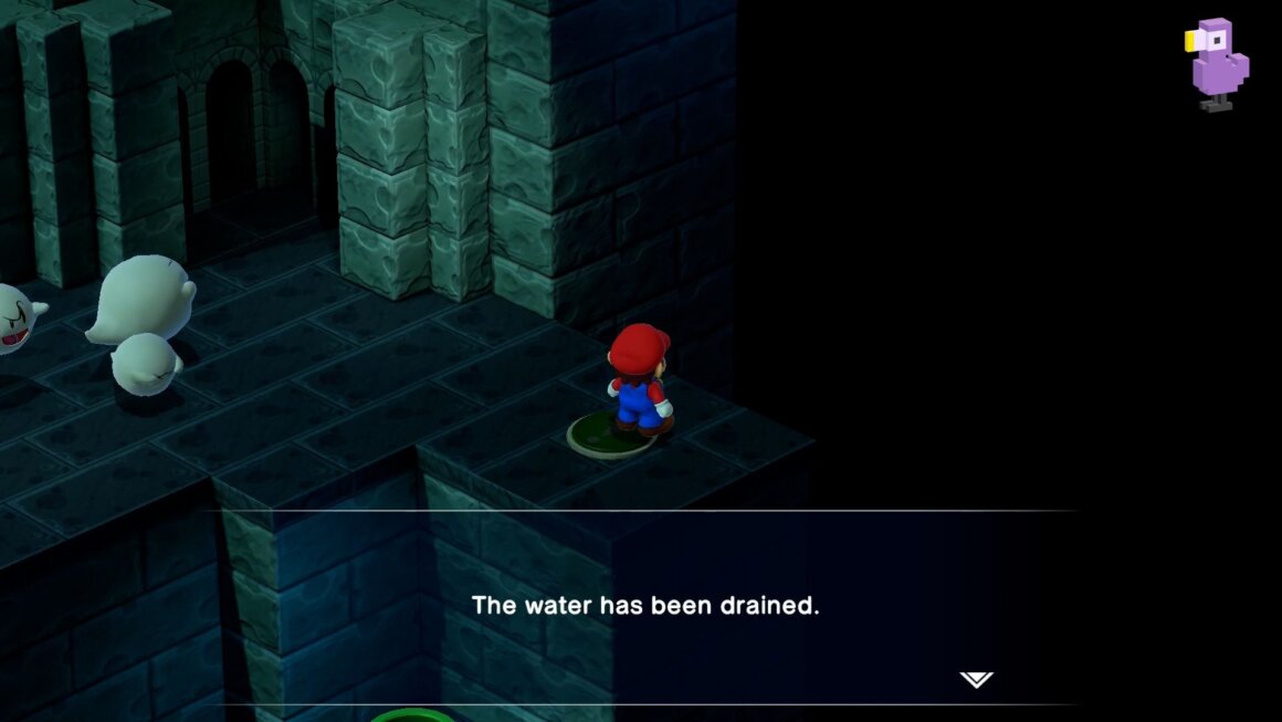 Super Mario RPG gameplay - the water has been drained from the sewer with boos
