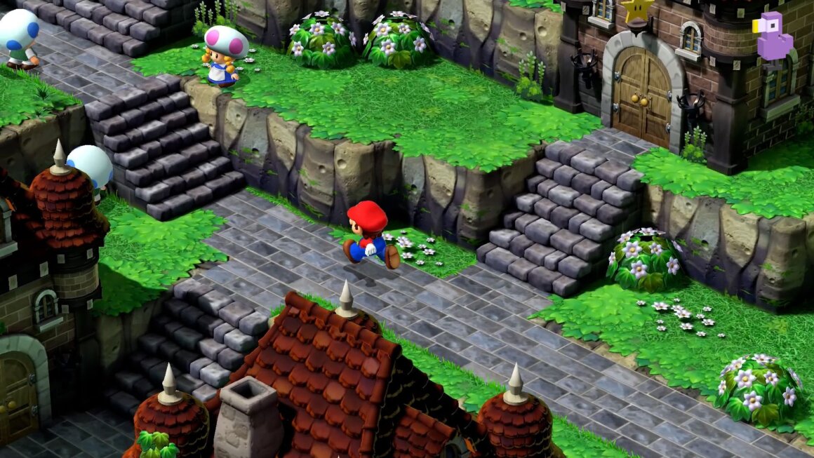 Mario running through the Mushroom Kingdom