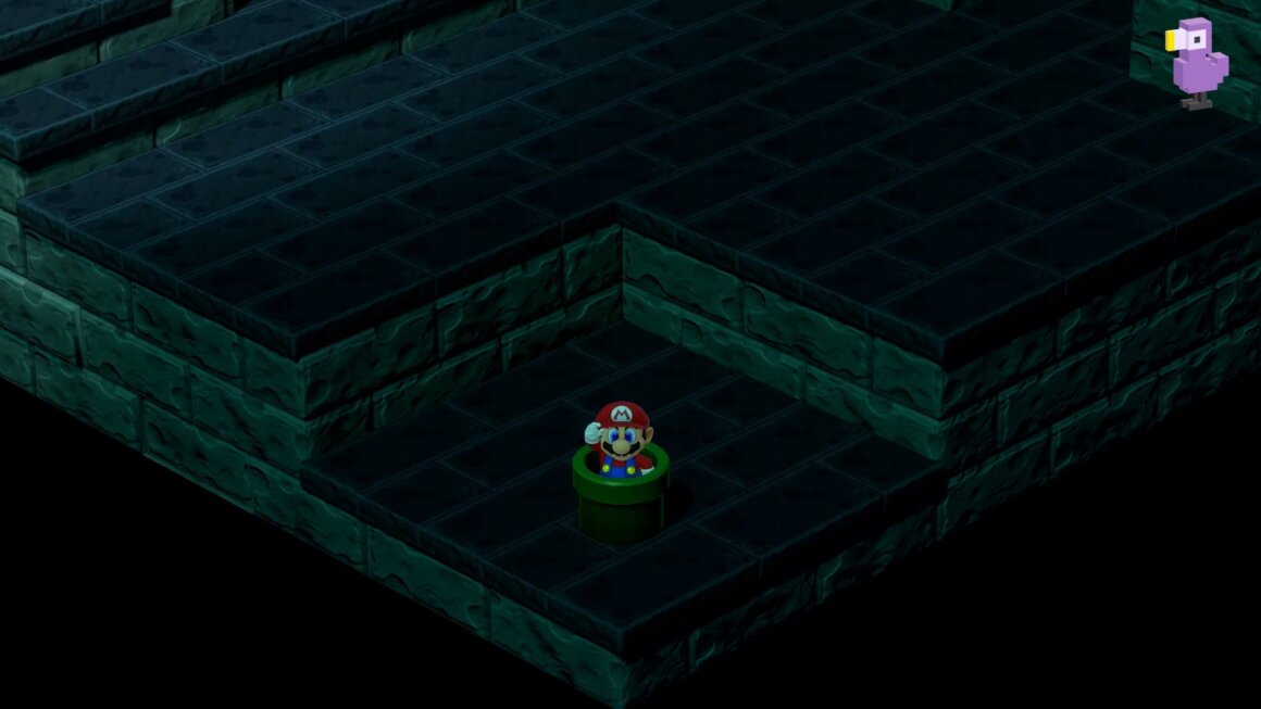 Super Mario RPG - Mario going down a pipe